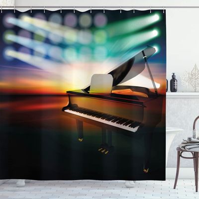 Ambesonne Musical Theatre Shower Curtain, Grand Piano on Music Stage Inspired Abstract Colorful Concert Instrument, Cloth Fabric Bathroom Decor Set with Hooks, 69" W x 75" L, Chestnut Brown