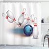 Ambesonne Bowling Party Shower Curtain, Thrown Ball and Scattered Pins Speed Hit The Target Shot Score, Cloth Fabric Bathroom Decor Set with Hooks, 69" W x 70" L, White Pale Blue Red view 1