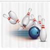 Ambesonne Bowling Party Shower Curtain, Thrown Ball and Scattered Pins Speed Hit The Target Shot Score, Cloth Fabric Bathroom Decor Set with Hooks, 69" W x 70" L, White Pale Blue Red view 2
