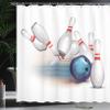 Ambesonne Bowling Party Shower Curtain, Thrown Ball and Scattered Pins Speed Hit The Target Shot Score, Cloth Fabric Bathroom Decor Set with Hooks, 69" W x 70" L, White Pale Blue Red view 3