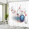 Ambesonne Bowling Party Shower Curtain, Thrown Ball and Scattered Pins Speed Hit The Target Shot Score, Cloth Fabric Bathroom Decor Set with Hooks, 69" W x 70" L, White Pale Blue Red view 4