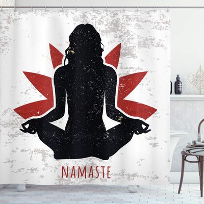 Ambesonne Yoga Shower Curtain, Grunge Display Woman in Lotus Pose The Flower Backdrop Rejuvenation Namaste, Cloth Fabric Bathroom Decor Set with Hooks, 69" W x 70" L, Orange Black White