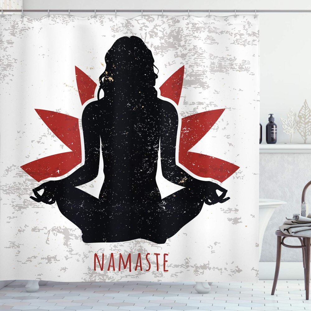 Ambesonne Yoga Shower Curtain, Grunge Display Woman in Lotus Pose The Flower Backdrop Rejuvenation Namaste, Cloth Fabric Bathroom Decor Set with Hooks, 69" W x 70" L, Orange Black White