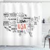Ambesonne USA Map Shower Curtain, United States of America City Typography Pattern with Local Concept, Cloth Fabric Bathroom Decor Set with Hooks, 69" W x 75" L, Salmon White view 1