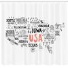 Ambesonne USA Map Shower Curtain, United States of America City Typography Pattern with Local Concept, Cloth Fabric Bathroom Decor Set with Hooks, 69" W x 75" L, Salmon White view 2