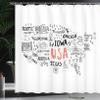 Ambesonne USA Map Shower Curtain, United States of America City Typography Pattern with Local Concept, Cloth Fabric Bathroom Decor Set with Hooks, 69" W x 75" L, Salmon White view 3