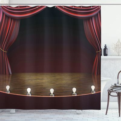 Ambesonne Musical Theatre Shower Curtain, Vintage Classical Old Fashioned Theater Musical Performing Arts, Cloth Fabric Bathroom Decor Set with Hooks, 69" W x 75" L, Maroon White