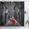 Ambesonne Black and White Shower Curtain, Red Umbrella on a Dark Narrow Street in Tuscany Italy Rainy Winter, Fabric Bathroom Decor Set with Hooks,69" W By 75" L, Grey Vermilion Multi 1 view 1