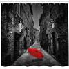 Ambesonne Black and White Shower Curtain, Red Umbrella on a Dark Narrow Street in Tuscany Italy Rainy Winter, Fabric Bathroom Decor Set with Hooks,69" W By 75" L, Grey Vermilion Multi 1 view 2