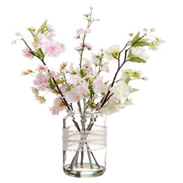 18" Sweetpea/Blossom in Glass Vase Pink White (Pack of 4)