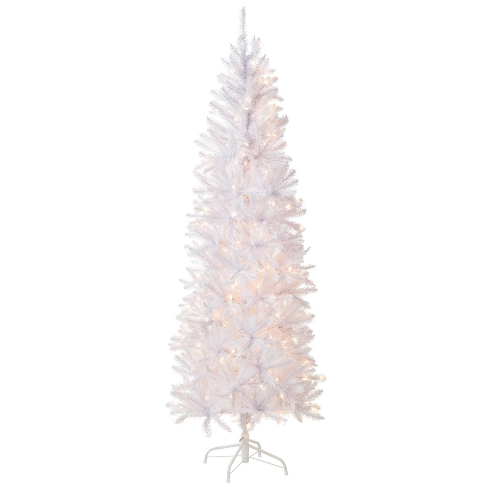 National Tree Company 6.5 ft Pre-LitKingswood Fir Slim Artificial Christmas Tree, 250 Clear Lights, 719 Tips, Includes Stand, White