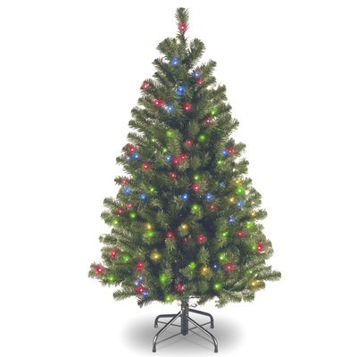 National Tree Company 4.5 ft Pre-Lit North Valley Spruce Artificial Christmas Tree, 200 Multicolor Lights, 398 Tips, Includes Stand, Green