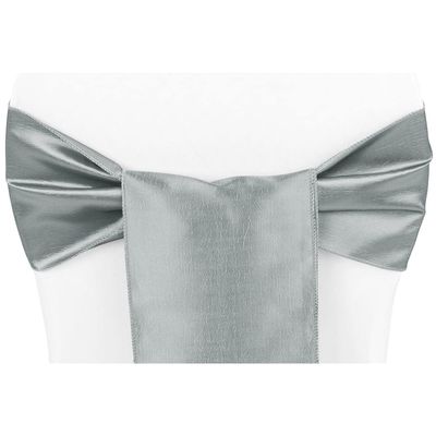 CVL 10 Pk, Taffeta Chair Sash/Tie Approx. 7" W x 108" L Material: Taffeta - Silver/Gray