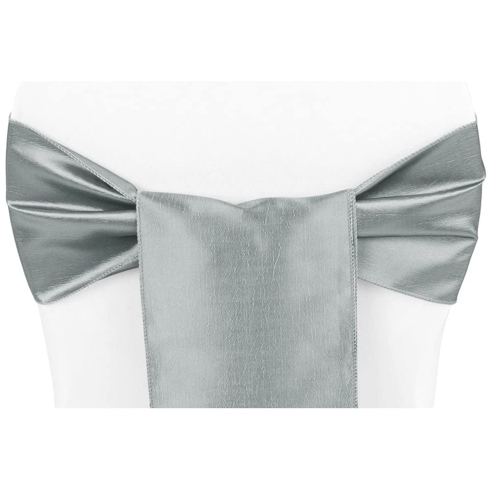 CVL 10 Pk, Taffeta Chair Sash/Tie Approx. 7" W x 108" L Material: Taffeta - Silver/Gray