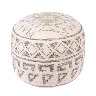 Creative Co-Op Boho Round Wool Blend Kilim Pouf with Geometric Design, Multicolor