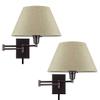 Kira Home Cambridge 15" Swing Arm Wall Lamp - Plug in/Wall Mount + Latte Mocha Fabric Shade, 150W 3-Way + Cord Covers, Black Finish, 2-Pack view 1
