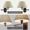 Kira Home Cambridge 15" Swing Arm Wall Lamp - Plug in/Wall Mount + Latte Mocha Fabric Shade, 150W 3-Way + Cord Covers, Black Finish, 2-Pack view 2