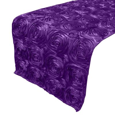 lovemyfabric Satin Rosette/Raised Roses/Floral Ribbon Table Runner for Wedding/Bridal Shower, Birthdays and Very Special Events (14" X96, Purple)
