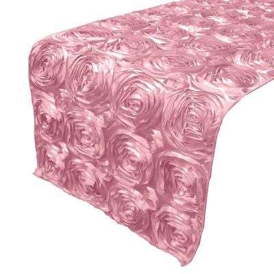 lovemyfabric Satin Rosette/Raised Roses/Floral Ribbon Table Runner for Wedding/Bridal Shower, Birthdays and Very Special Events (14"X108", Pink)