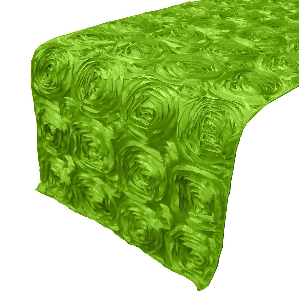 lovemyfabric Satin Rosette/Raised Roses/Floral Ribbon Table Runner for Wedding/Bridal Shower, Birthdays and Very Special Events (14" X96, Lime Green)