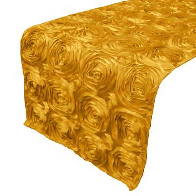 lovemyfabric Satin Rosette/Raised Roses/Floral Ribbon Table Runner for Wedding/Bridal Shower, Birthdays and Very Special Events (14" X96, Yellow)