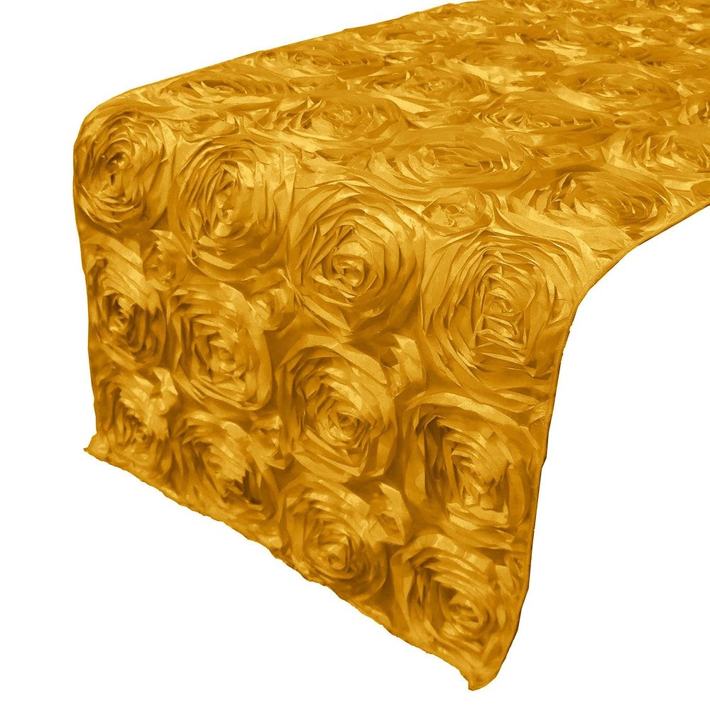 lovemyfabric Satin Rosette/Raised Roses/Floral Ribbon Table Runner for Wedding/Bridal Shower, Birthdays and Very Special Events (14" X96, Yellow)