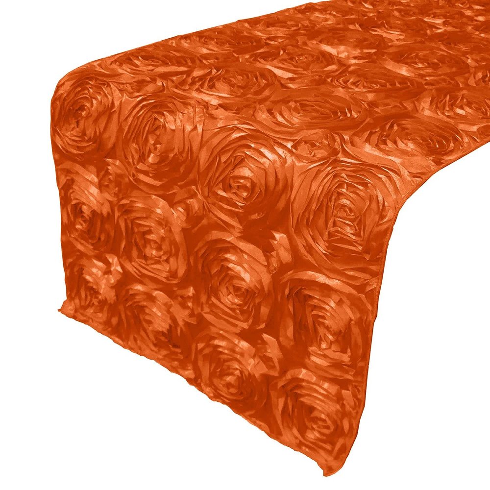 lovemyfabric Satin Rosette/Raised Roses/Floral Ribbon Table Runner for Wedding/Bridal Shower, Birthdays and Very Special Events (14"X120", Orange)