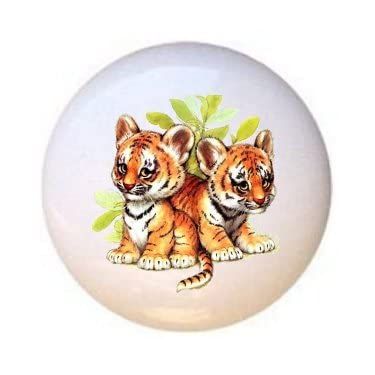 The Tiger from The Baby Animals Collection - DECORATIVE Glossy CERAMIC Cupboard Cabinet PULLS Dresser Drawer KNOBS