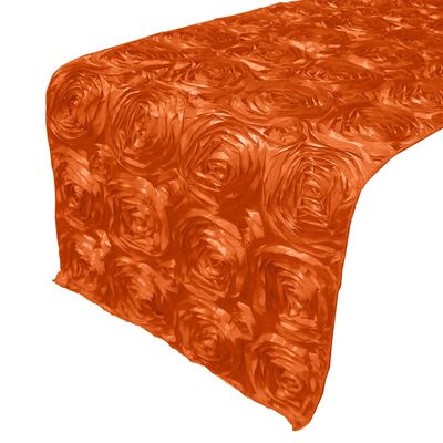 lovemyfabric Satin Rosette/Raised Roses/Floral Ribbon Table Runner for Wedding/Bridal Shower, Birthdays and Very Special Events (14"X108", Orange)