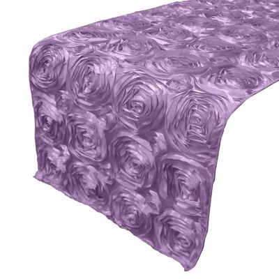 lovemyfabric Satin Rosette/Raised Roses/Floral Ribbon Table Runner for Wedding/Bridal Shower, Birthdays and Very Special Events (14"X120", Lavender)