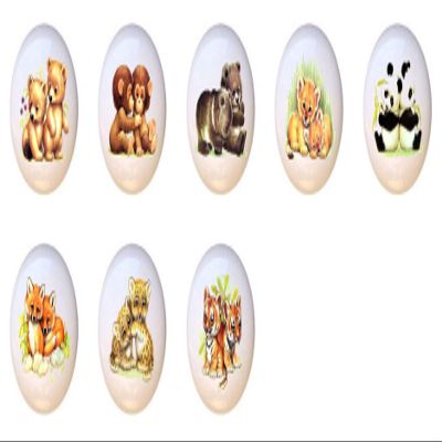 SET OF 8 KNOBS - The Baby Animals Collection - DECORATIVE Glossy CERAMIC Cupboard Cabinet PULLS Dresser Drawer KNOBS
