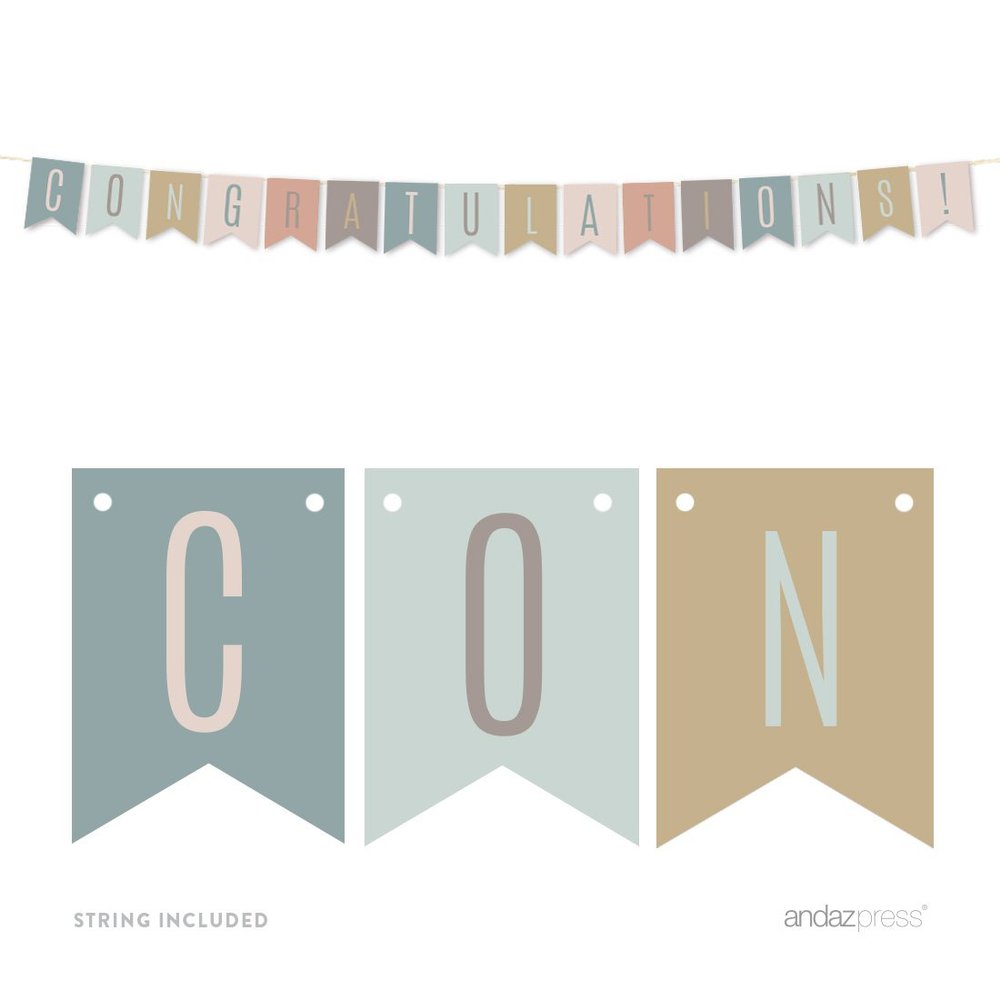 Andaz Press Signature Rustic Pastels Party Collection, Hanging Pennant Banner, Congratulations!, Approx. 6-Feet, 1-Set, Burlap Kraft Nature Theme Decorations
