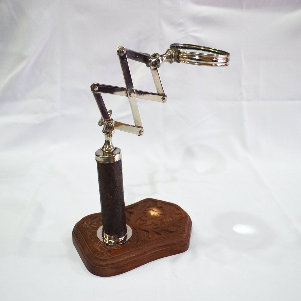 ADJUSTABLE DECORATIVE MAGNIFYING GLASS STAND BRASS MAGNIFIER 3" TABLE TOP DECOR