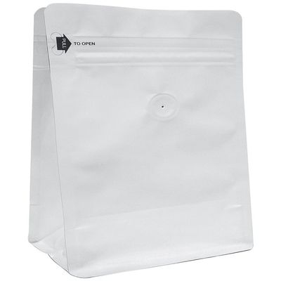 16 oz. Matte White Foil Square Bottom Bag w/E-Zip & Valve (Coffee Packaging, Tea Packaging)