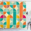 Ambesonne Retro Shower Curtain, Pop Art Funky Unusual Geometric Forms Mosaic Style Old Fashioned Graphic, Cloth Fabric Bathroom Decor Set with Hooks, 69" W x 75" L, Teal Orange view 1