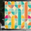 Ambesonne Retro Shower Curtain, Pop Art Funky Unusual Geometric Forms Mosaic Style Old Fashioned Graphic, Cloth Fabric Bathroom Decor Set with Hooks, 69" W x 75" L, Teal Orange view 3