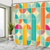 Ambesonne Retro Shower Curtain, Pop Art Funky Unusual Geometric Forms Mosaic Style Old Fashioned Graphic, Cloth Fabric Bathroom Decor Set with Hooks, 69" W x 75" L, Teal Orange view 4