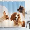 Ambesonne Funny Shower Curtain, Cat and Dogs Domestic Home Pets Friends Hilarious Expressions Sky Clouds Collage, Cloth Fabric Bathroom Decor Set with Hooks, 69" W x 70" L, Brown Beige view 1
