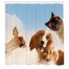 Ambesonne Funny Shower Curtain, Cat and Dogs Domestic Home Pets Friends Hilarious Expressions Sky Clouds Collage, Cloth Fabric Bathroom Decor Set with Hooks, 69" W x 70" L, Brown Beige view 2