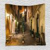 Ambesonne Italian Tapestry, Old Courtyard Rome Italy Cafe Chairs City Historic Houses in Street, Wall Hanging for Bedroom Living Room Dorm Decor, 60" X 80", Pale Yellow Green Orange view 1