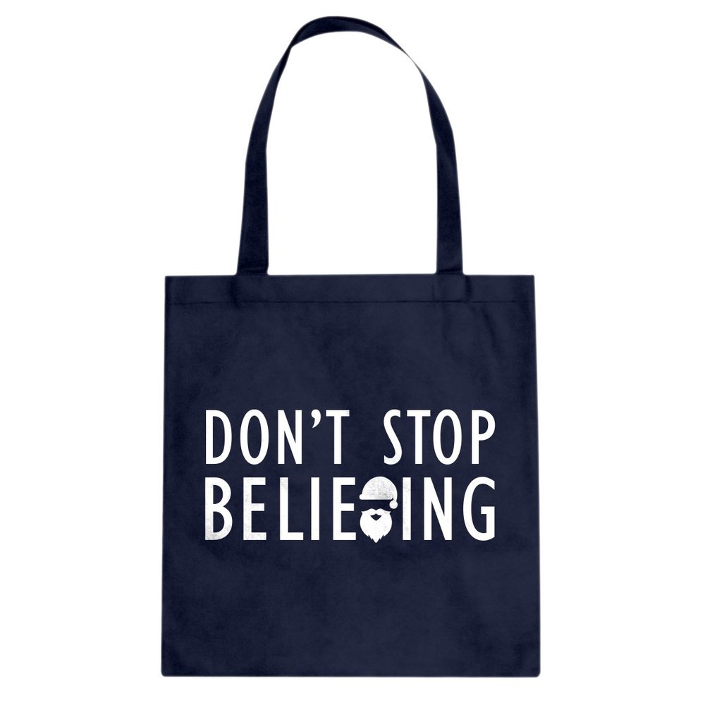 Don't Stop Believing Navy Blue Canvas Tote Bag