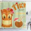 Ambesonne Tiki Bar Shower Curtain, Invitation to Tiki Bar Old Fashion Display Coconut Drink and Flowers Print, Cloth Fabric Bathroom Decor Set with Hooks, 69" W x 75" L, Pale Seafoam Ginger view 1