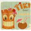 Ambesonne Tiki Bar Shower Curtain, Invitation to Tiki Bar Old Fashion Display Coconut Drink and Flowers Print, Cloth Fabric Bathroom Decor Set with Hooks, 69" W x 75" L, Pale Seafoam Ginger view 2