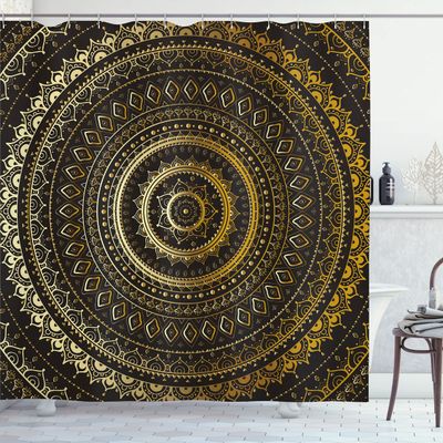 Ambesonne Mandala Shower Curtain, Ornamental Motif of Universe in Balance Oriental Flora Design, Cloth Fabric Bathroom Decor Set with Hooks, 69" W x 75" L, Yellow Brown