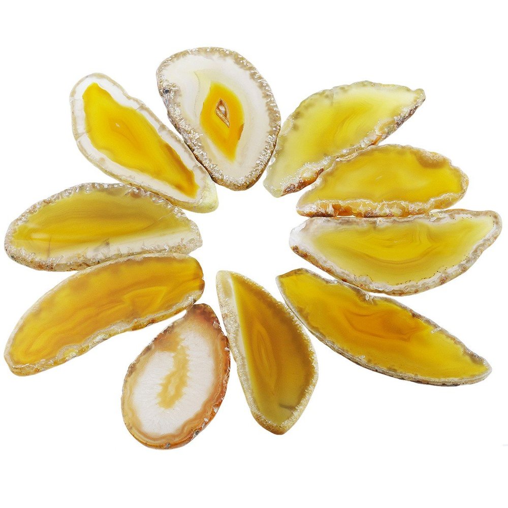 rockcloud 10 Pcs Agate Light Table Slices, Healing Crystals Geode Stones,Irregular Home Decoration Jewelry Making,Yellow