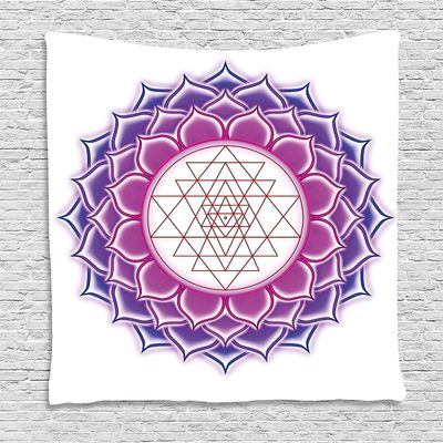 Ambesonne Lotus Tapestry, Geometry Yantra Mandala Triangle Yoga Illustration, Wall Hanging for Bedroom Living Room Dorm Decor, 60" X 80", Fuchsia Purple