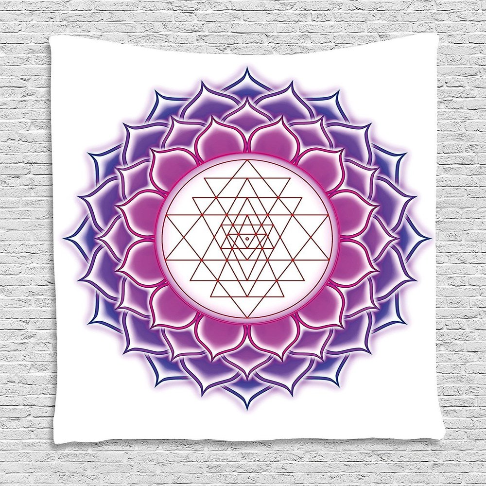 Ambesonne Lotus Tapestry, Geometry Yantra Mandala Triangle Yoga Illustration, Wall Hanging for Bedroom Living Room Dorm Decor, 60" X 80", Fuchsia Purple