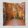 Ambesonne Fall Tapestry, Pathway Covered Fallen Leaves Through Autumn Forest Vibrant Trees Print, Wall Hanging for Bedroom Living Room Dorm Decor, 60" X 80", Orange Yellow Green view 1