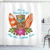 Ambesonne Tiki Bar Shower Curtain, Life by The Salty Sea Typography and Hibiscus Flower Art Print, Cloth Fabric Bathroom Decor Set with Hooks, 69" W x 70" L, Orange Umber Blue view 1