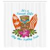 Ambesonne Tiki Bar Shower Curtain, Life by The Salty Sea Typography and Hibiscus Flower Art Print, Cloth Fabric Bathroom Decor Set with Hooks, 69" W x 70" L, Orange Umber Blue view 2